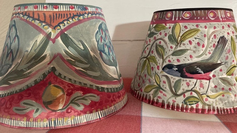repainted lampshades in floral designs