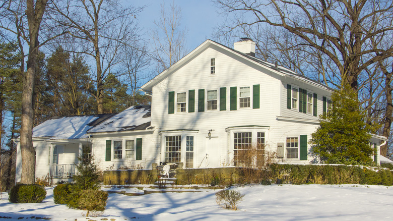 White house with green shutters