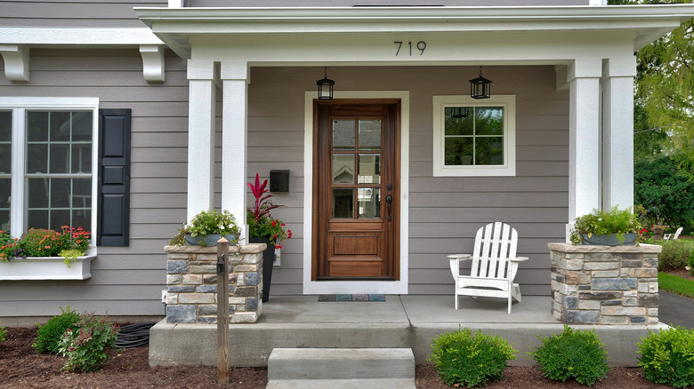 Wood door with black shutters