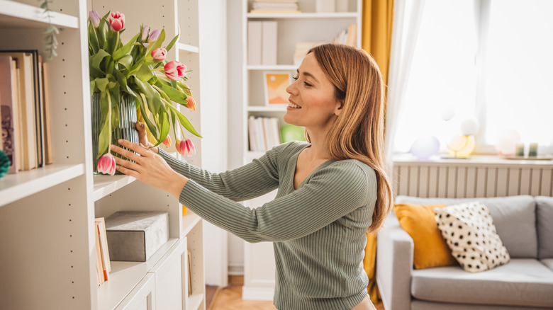 Woman decorating home