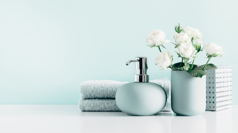 Robin's egg bathroom with matching decor items