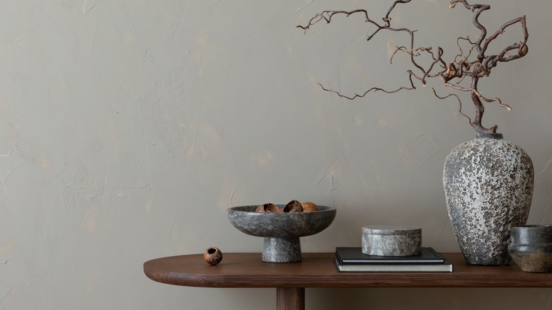 Bowl of decor on console table
