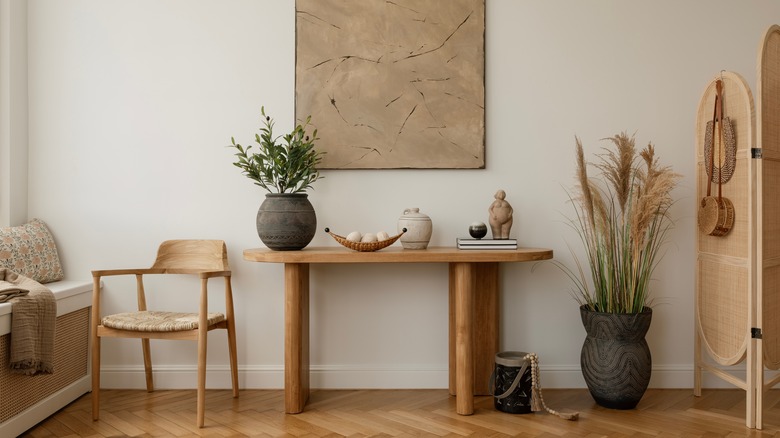 Wood chair and console table in living room