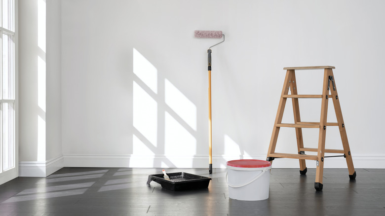 Painting tools in a well-lit room