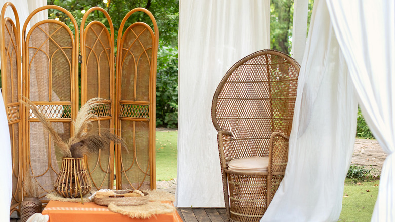 cane room divider on patio