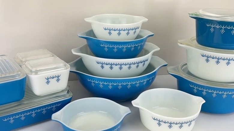Vintage PYREX Blue Snowflake Garland Collection
