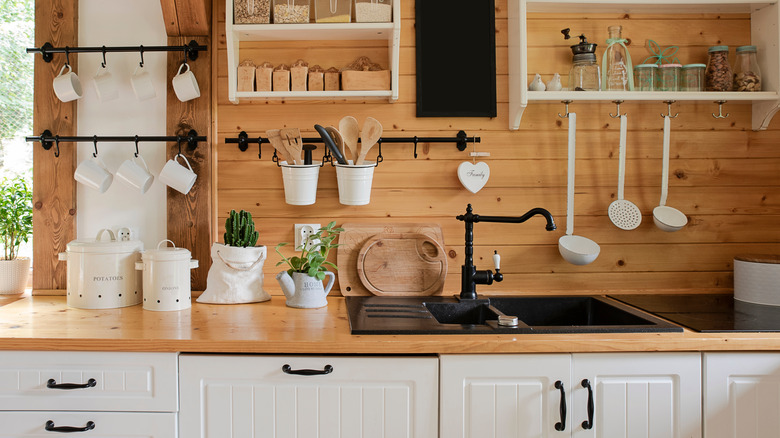 Rustic kitchen black sink