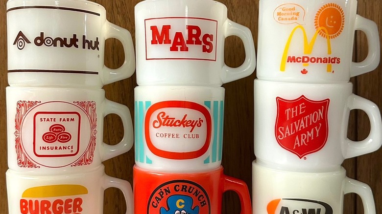 Mugs stacked on a counter