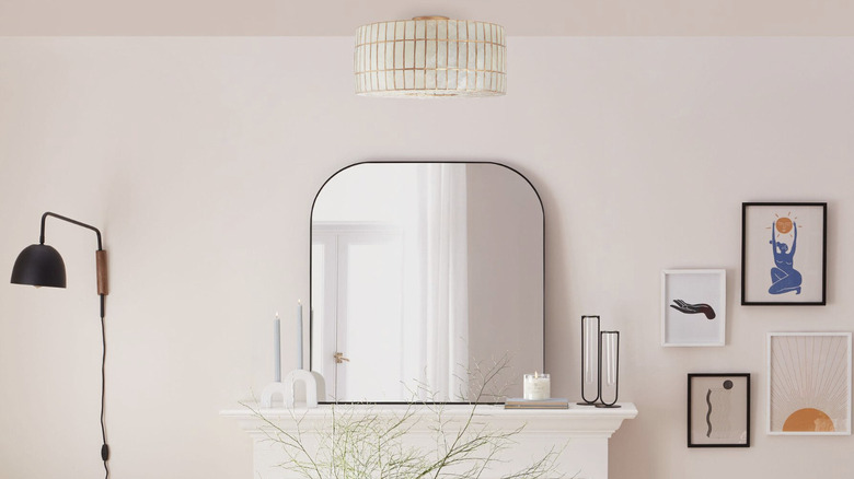 Gold Capiz Drum Flush Mount Ceiling Light in living room