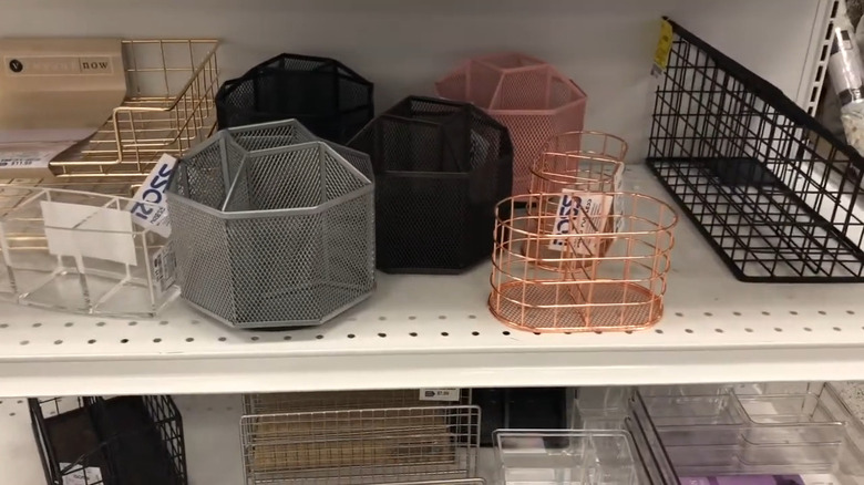 Paper trays, pencil holders, and other office supplies on Ross Dress for Less shelf