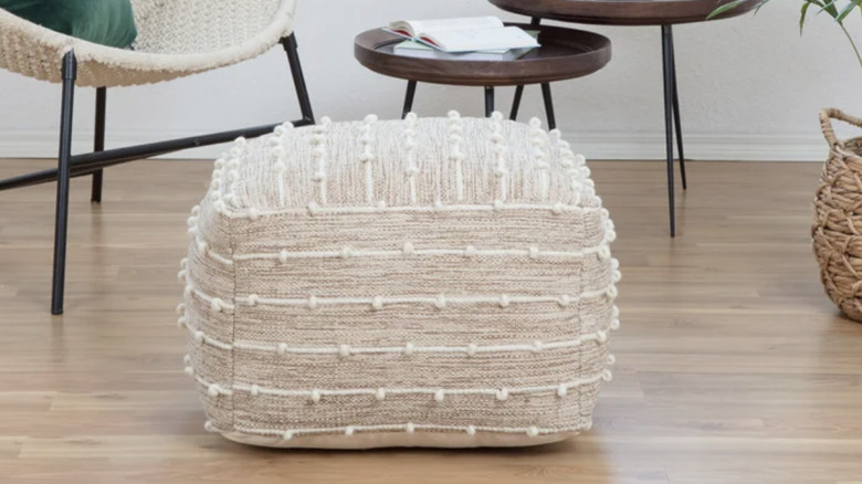 Anji Mountain Handloom Pouf in beige