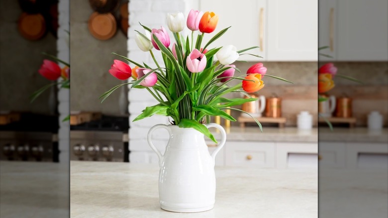 Faux tulip arrangment in vase