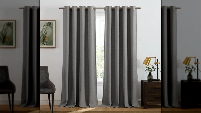 Gray blackout curtains in living room