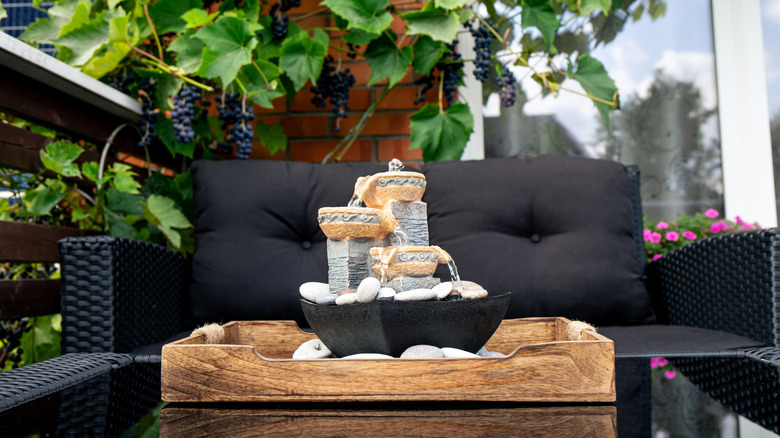 A small tiered waterfall feature on a center table
