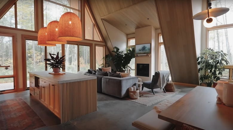A-frame house with a vaulted living room