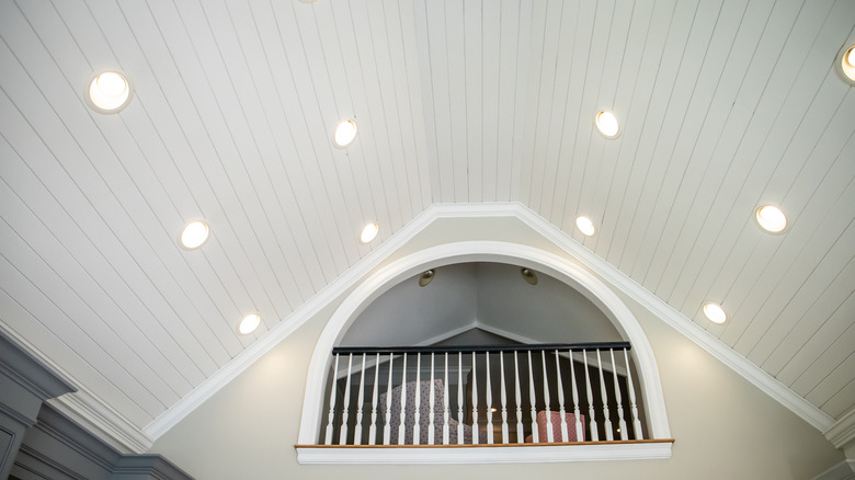 Shiplap panels on a vaulted ceiling
