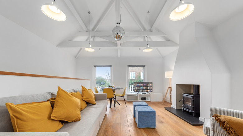 plain white vaulted ceiling in a modern home