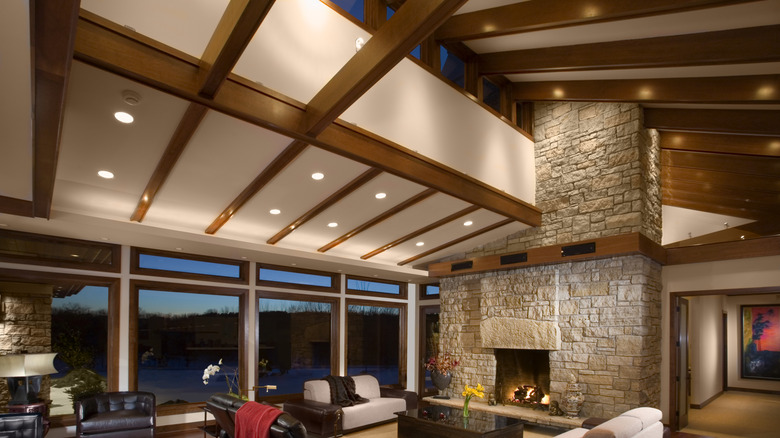 vaulted ceiling with two different roof pitches
