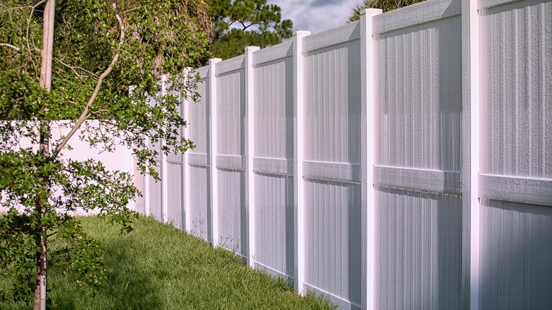 White fence in a backyard near a tree