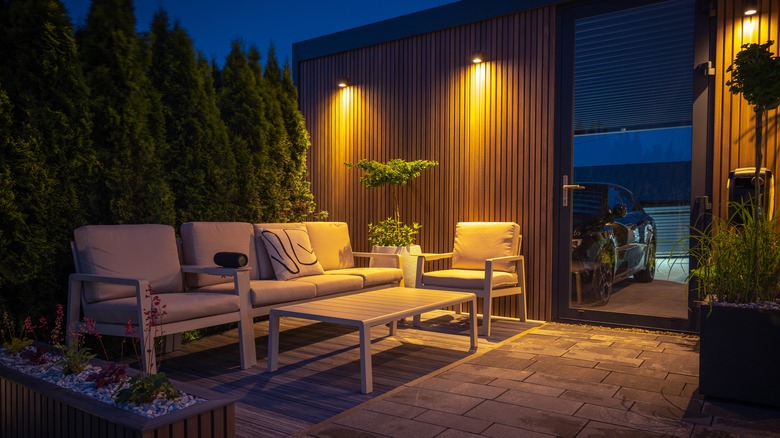 Modern home exterior with subtle lights on side