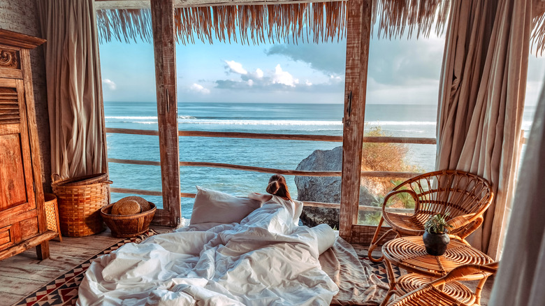 Teakwood hut with ocean view