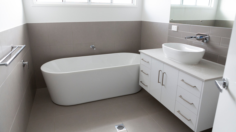gray tile in bathroom