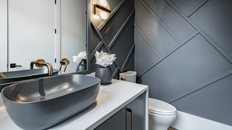 Monochrome and copper bathroom
