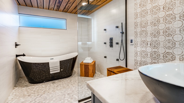Multiple tile patterns bathroom