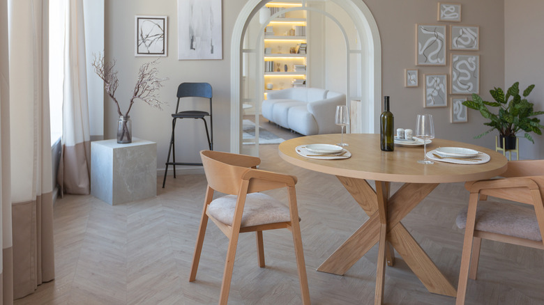 Wooden table breakfast nook