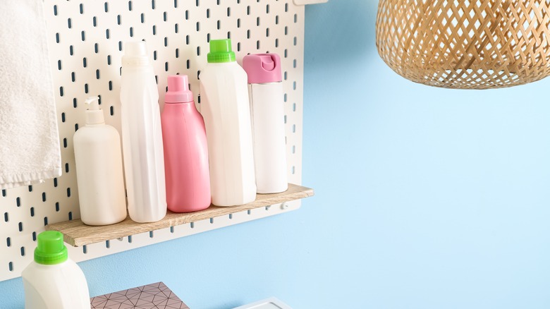 white pegboard on shelf