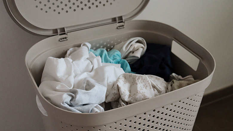 Closeup on laundry basket with dirty laundry