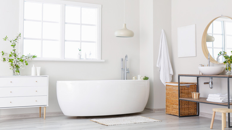 white bathroom with gray floors