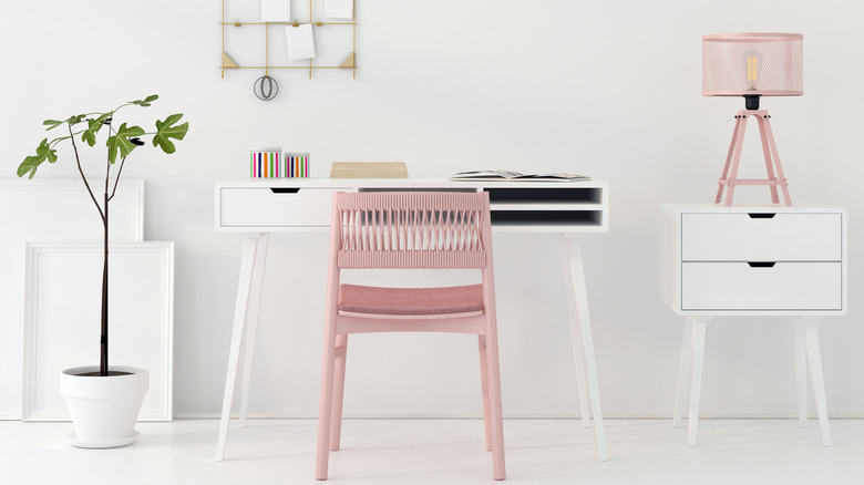 white desk and pink chair