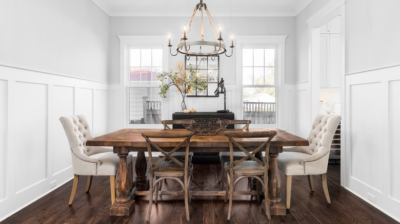 Rustic dining room with candelabra