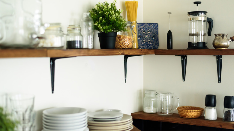 Open shelving in the kitchen