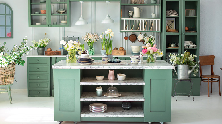 Green and white kitchen