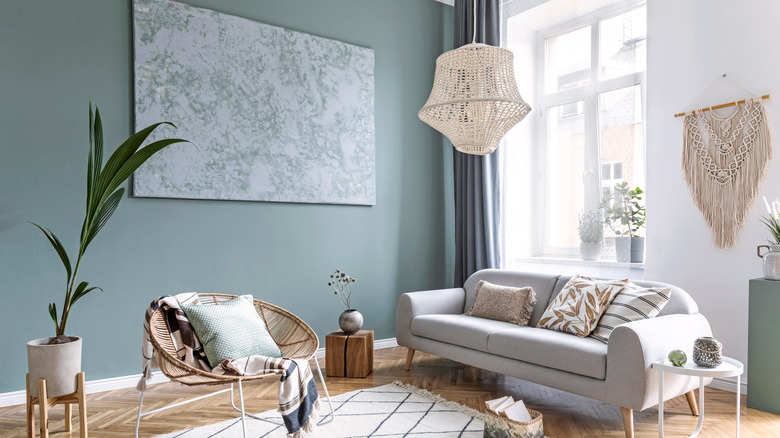 Living room gray green paint