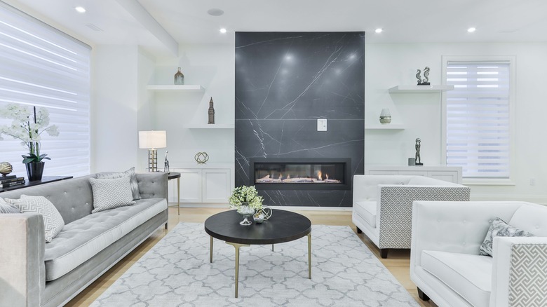 living room with black accent wall