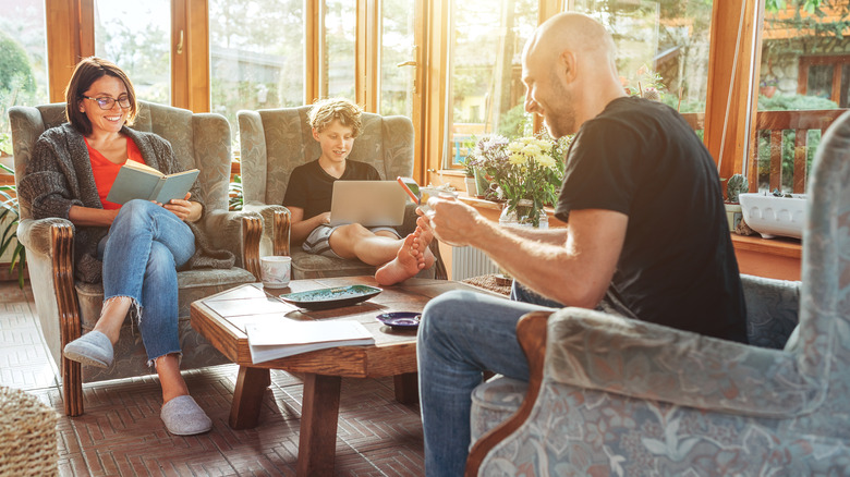 Family in sunroom