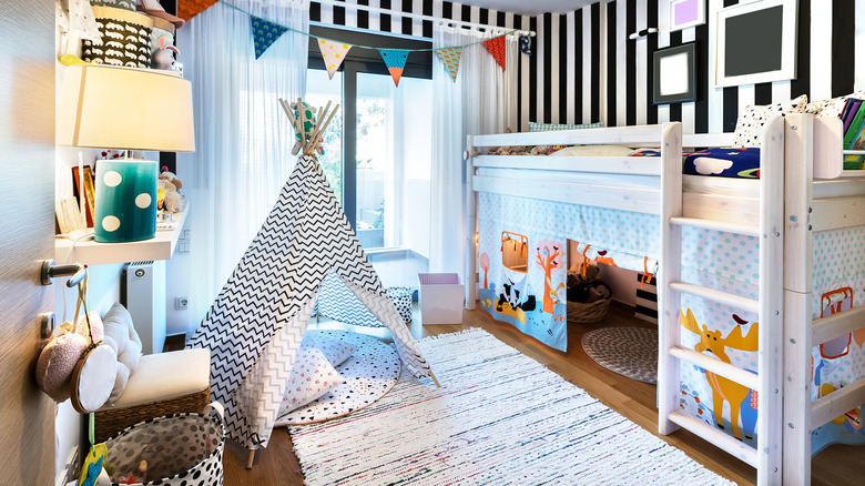 black and white creative bedroom 