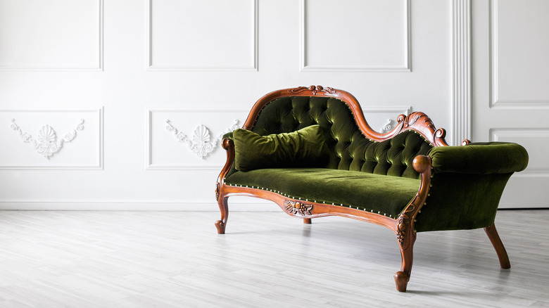 green velvet settee