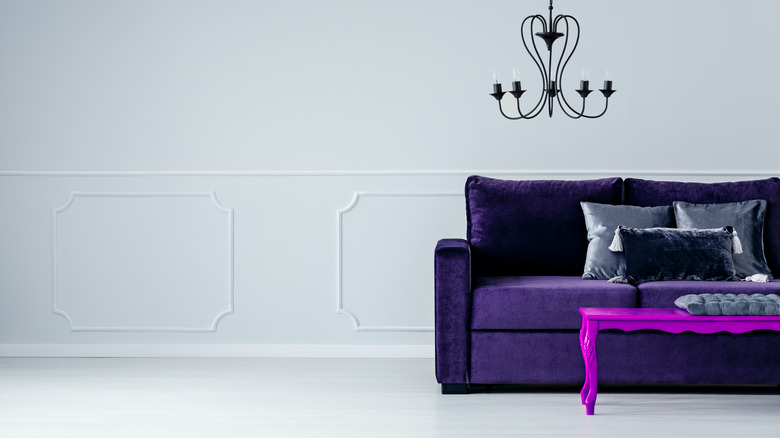 purple velvet sofa