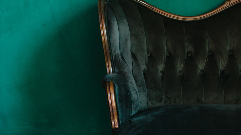 green velvet sofa