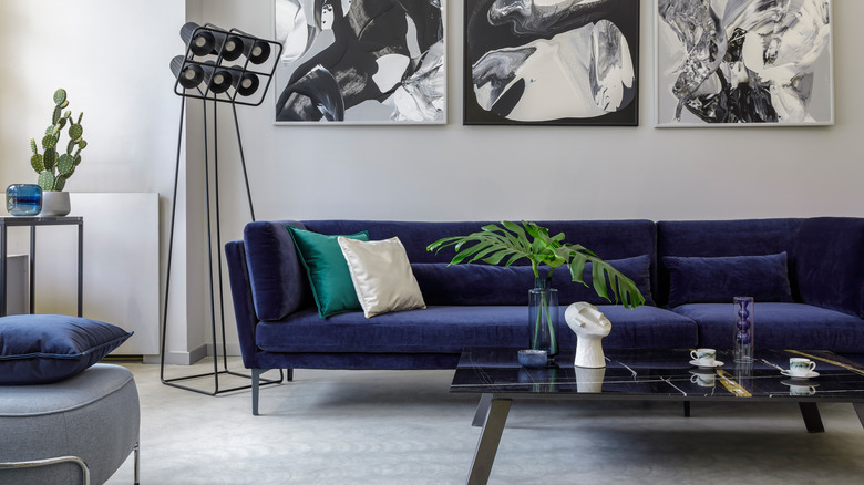 blue velvet couch