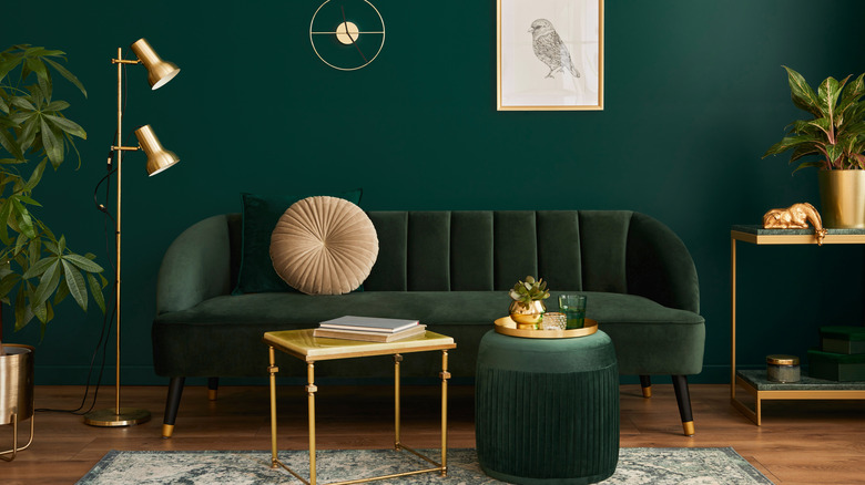 green velvet sofa