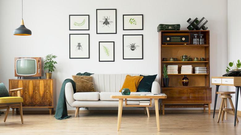 living room with framed art