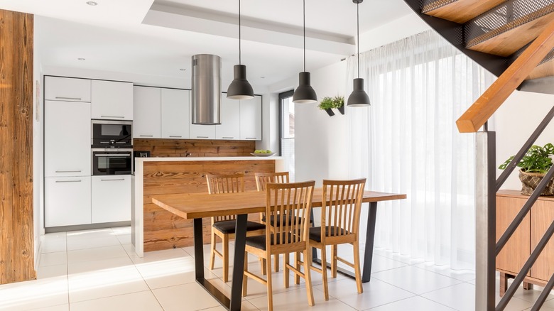 white kitchen with wood