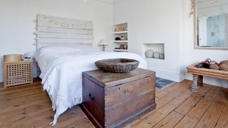 wooden storage crate in bedroom