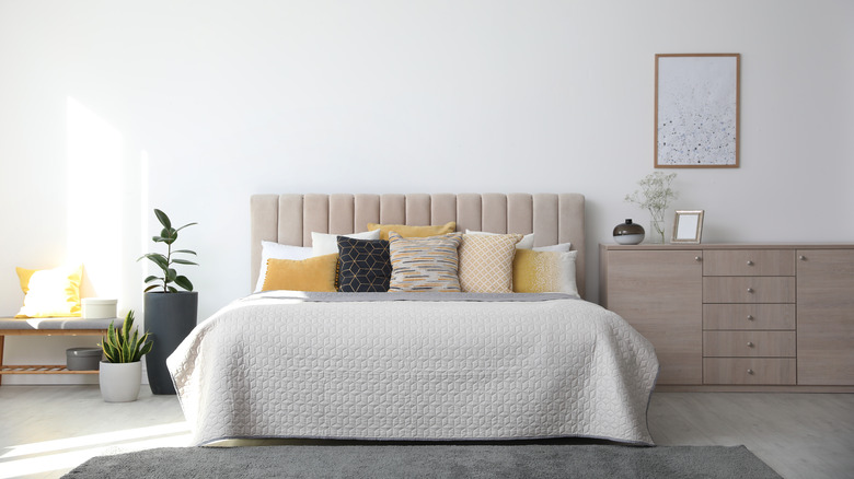 gray rug in bedroom