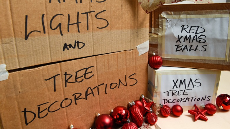 Christmas décor in boxes